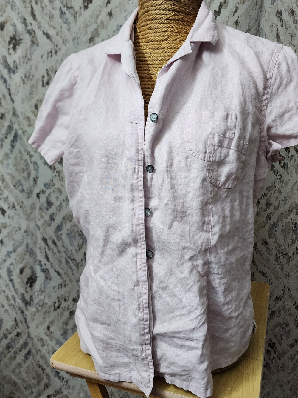 J. Jill Linen Short Sleeve Button Up Shirt Womens Size L 100% Linen Light Pink
